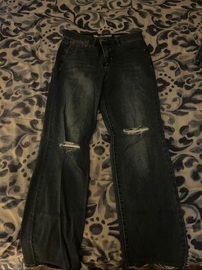 Wallflower Faded Dark Blue Wide-Leg Ripped Jeans